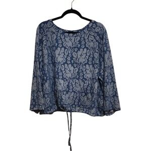 Ruby Rd Womens Plus Blue Floral Print Long Sleeve Drawstring Top XL